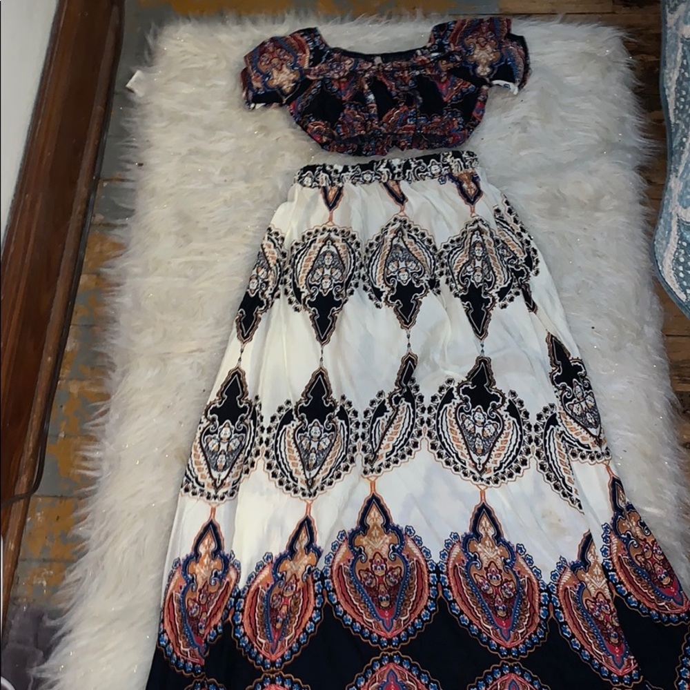 Boho white skirt with blue crop top